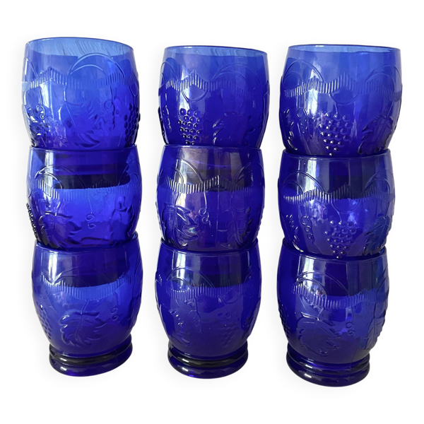 Verres à eau vintage  bleu cobalt