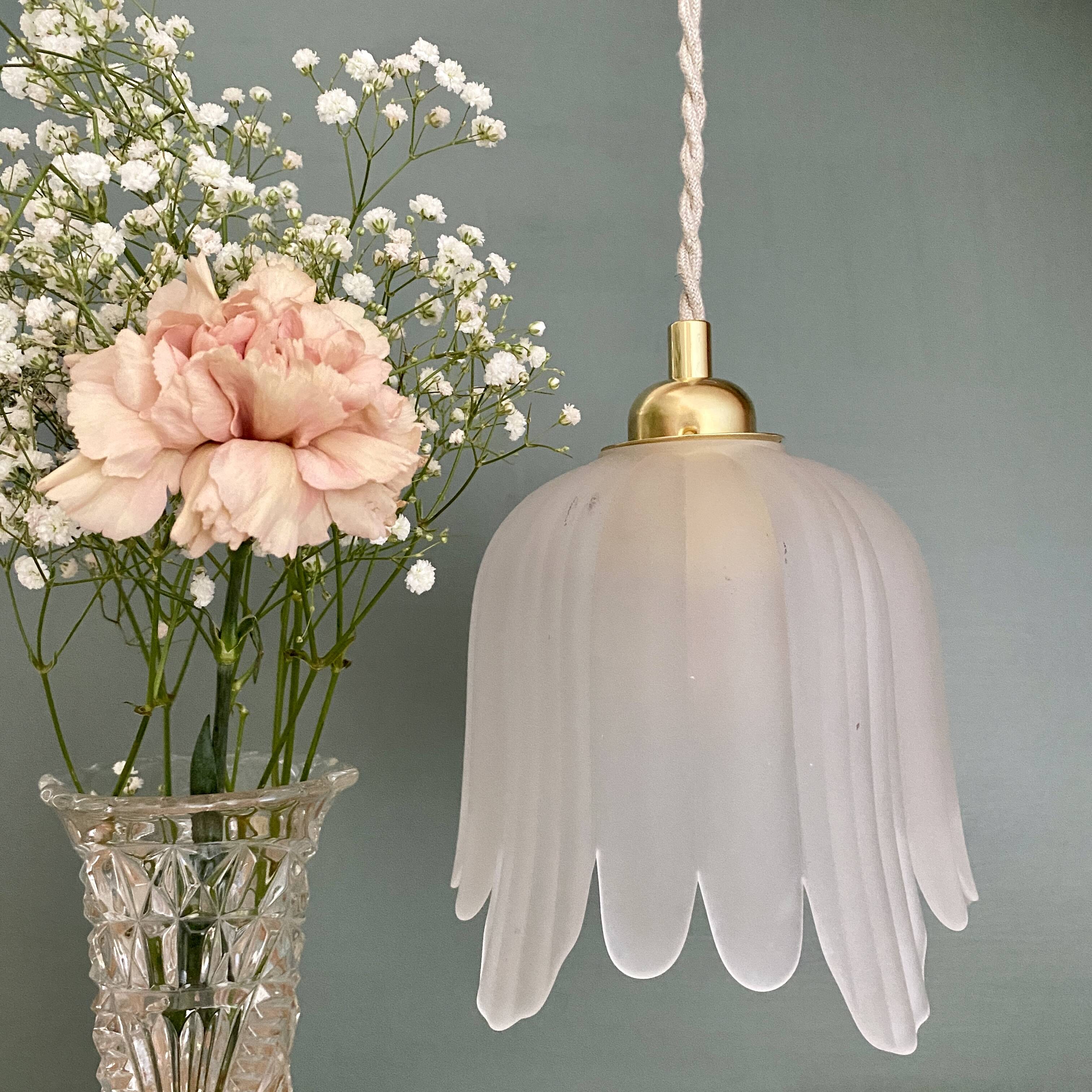 Vintage frosted glass tulip pendant light