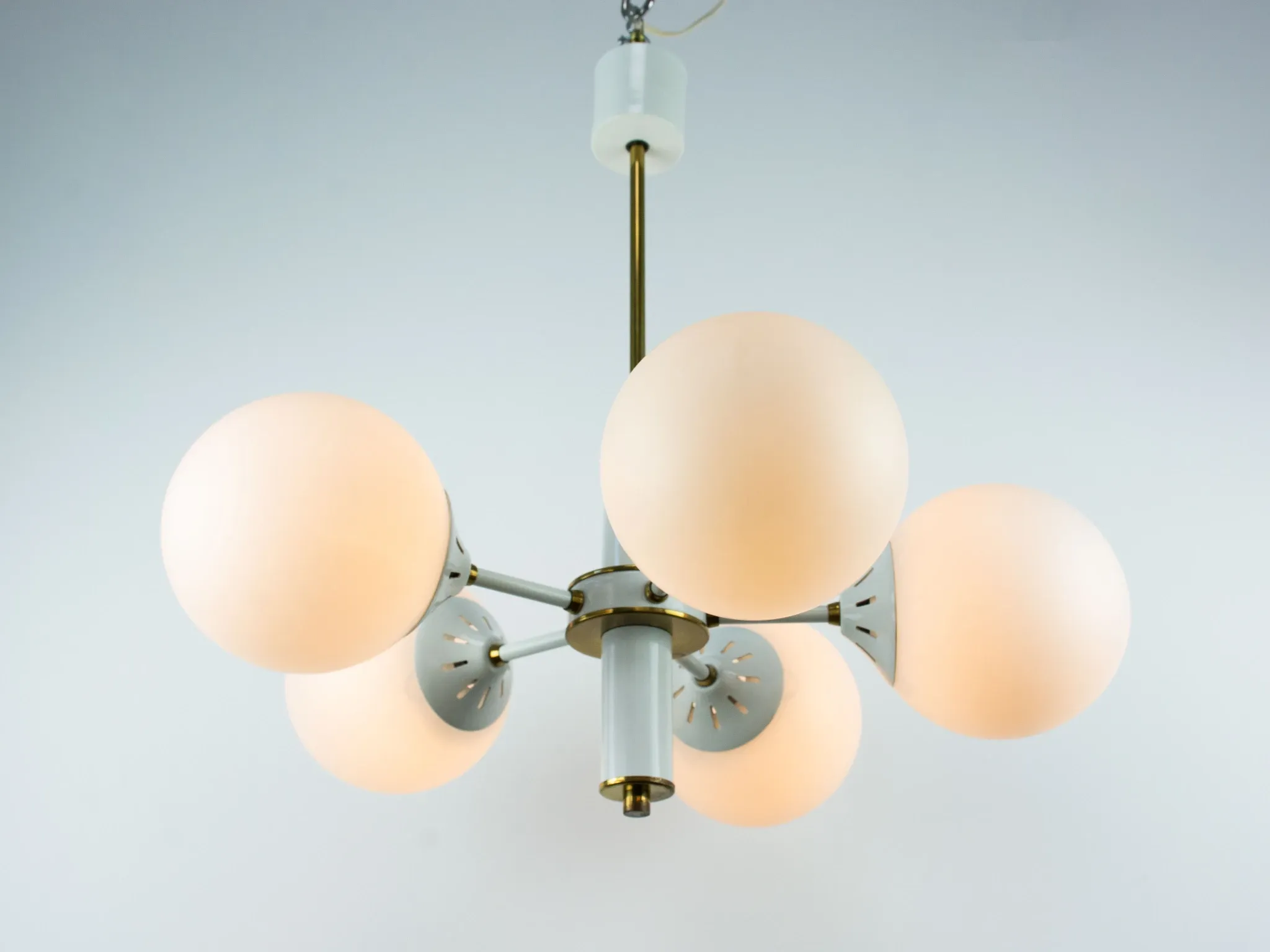 Vintage White 1970s Sputnik Chandelier – Mid-Century Modern Ceiling Light