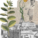Print collage format a3. sur les toits
