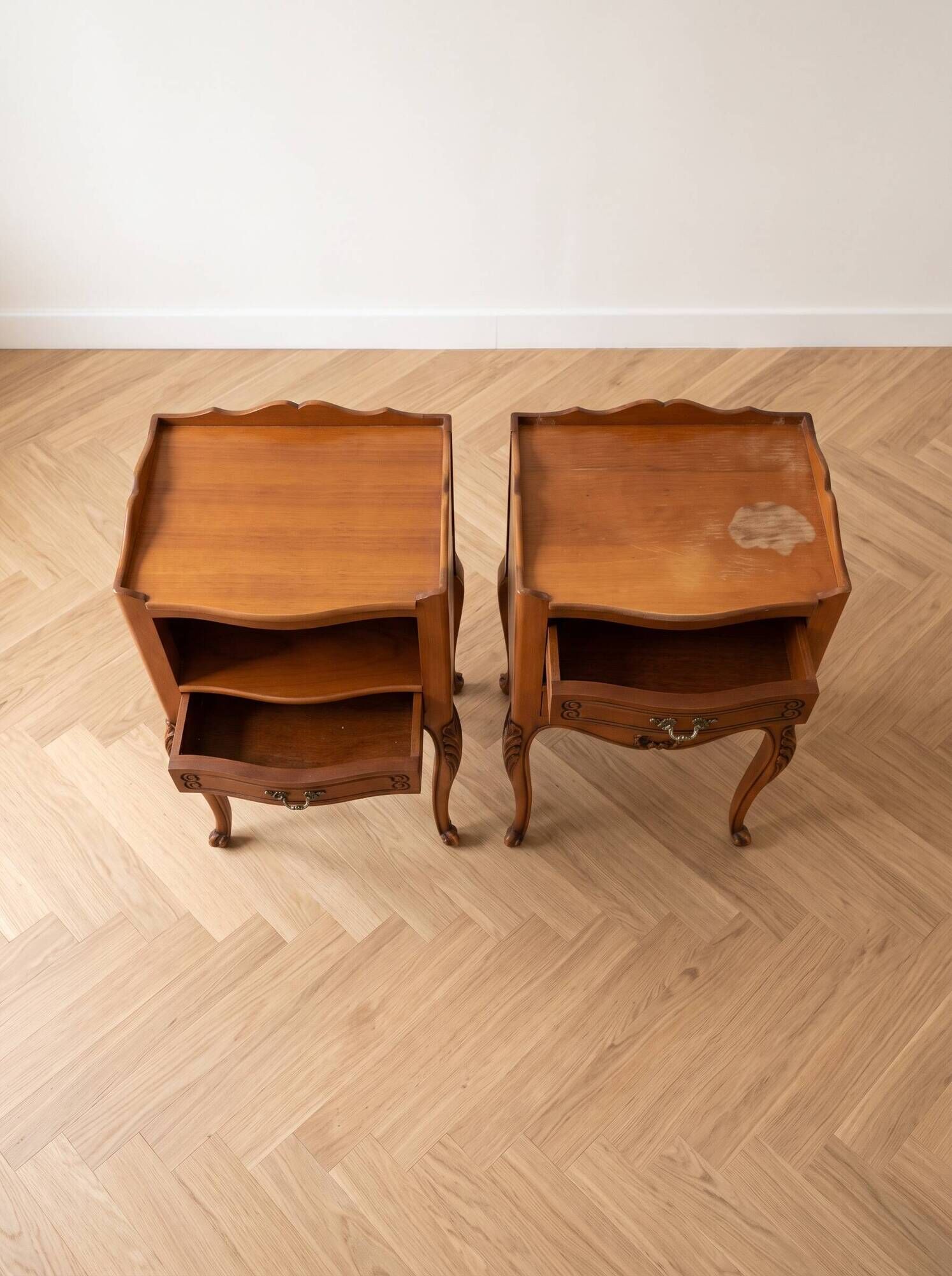 Pair of Louis XV bedside tables in solid wood.