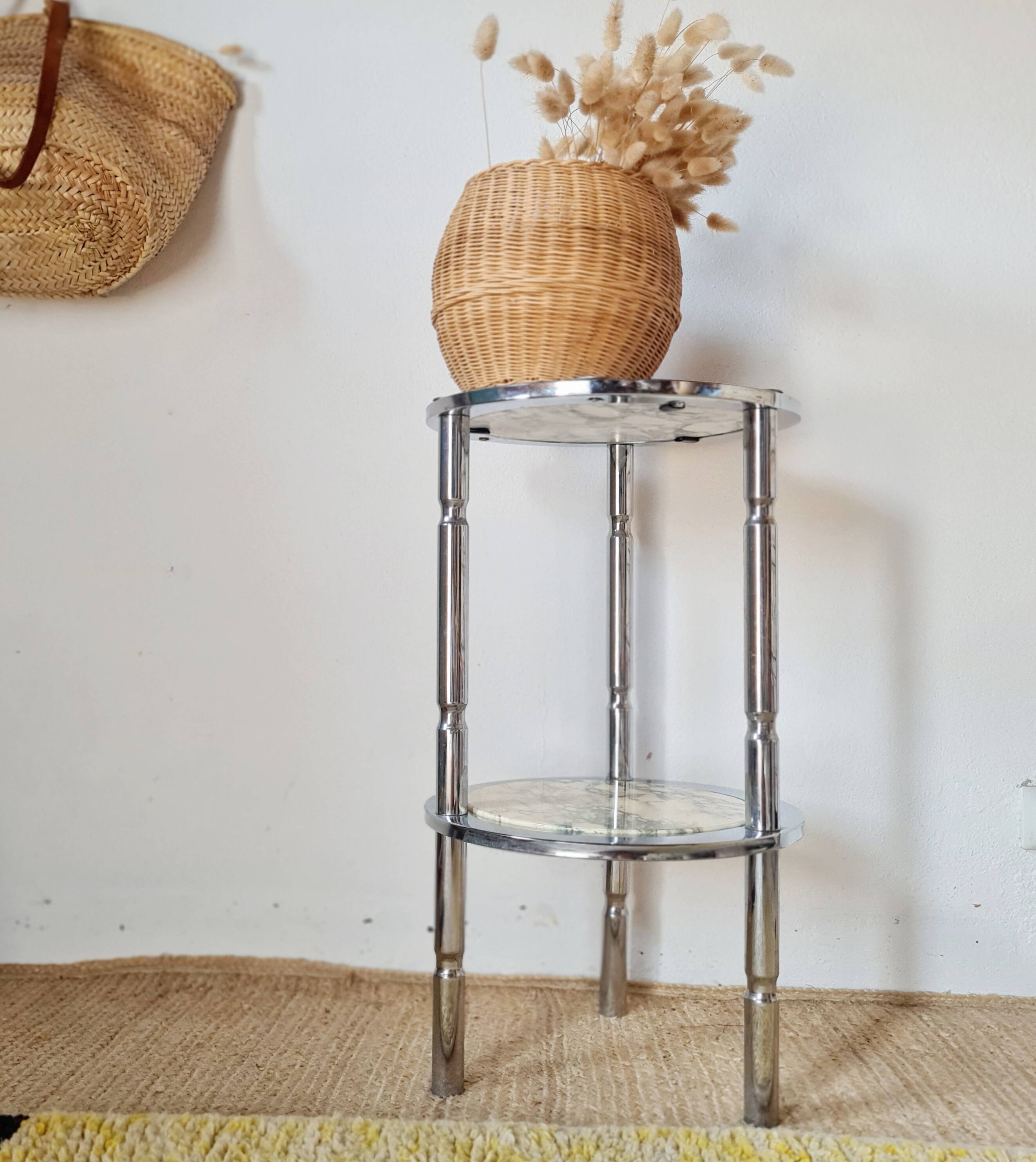 Table d'appoint en marbre et chrome, Italie années 70