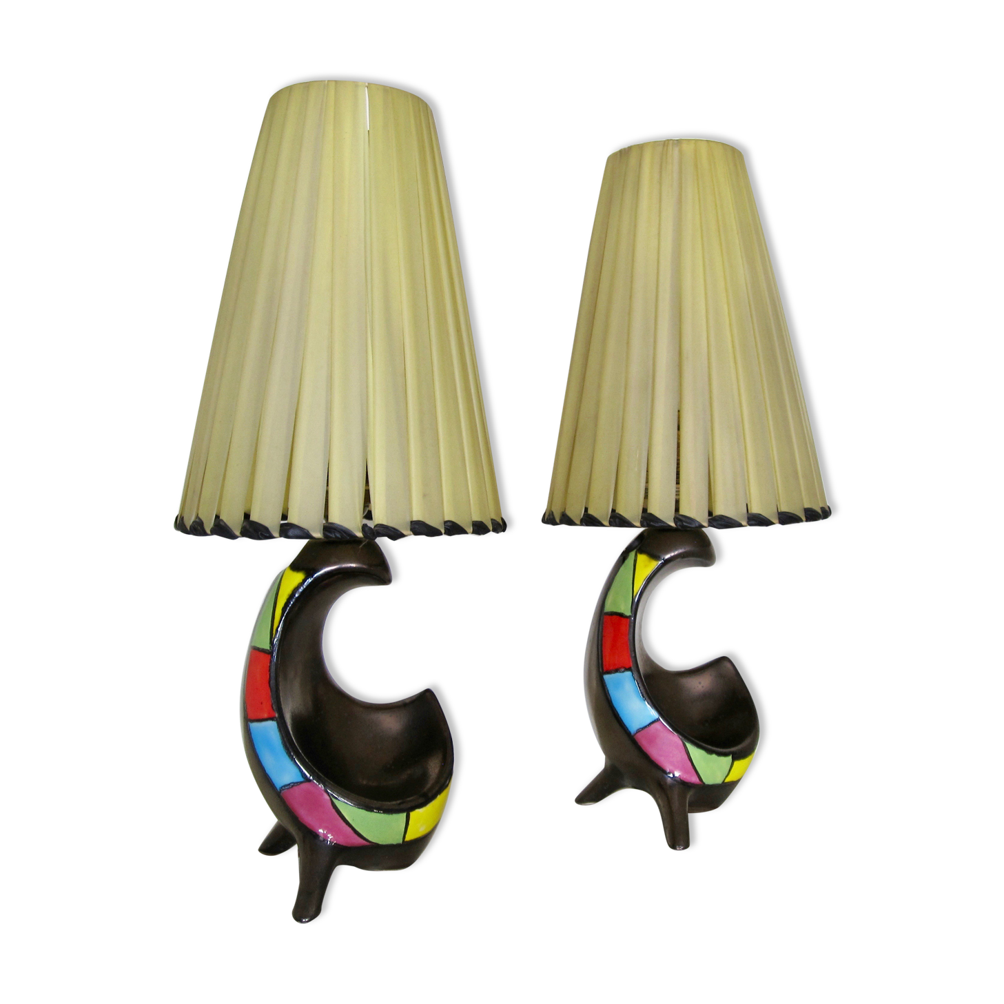 Pair of ceramic tripod lamps from the 50s