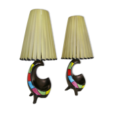Pair of ceramic tripod lamps from the 50s