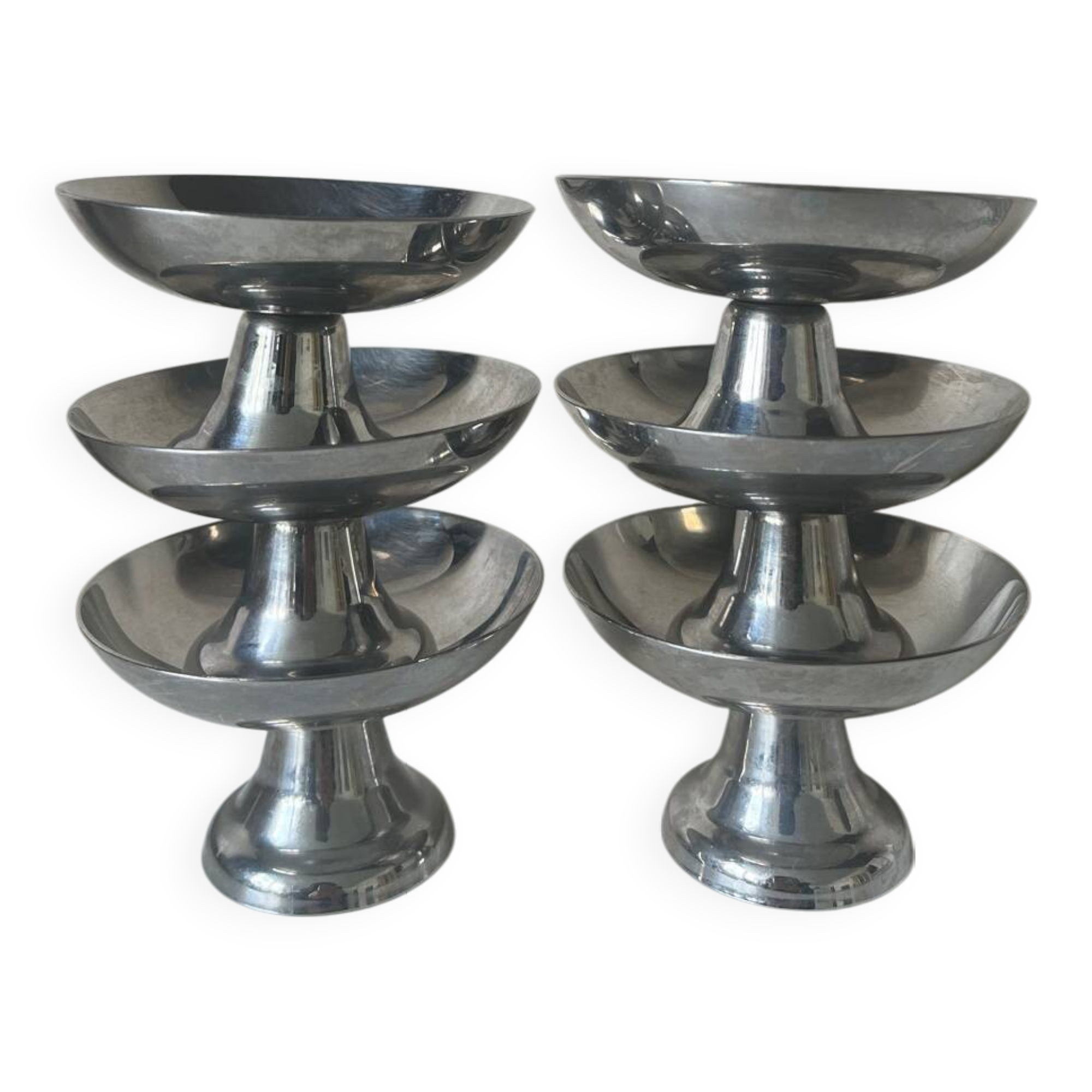 6 stainless steel dessert bowls, 1970s