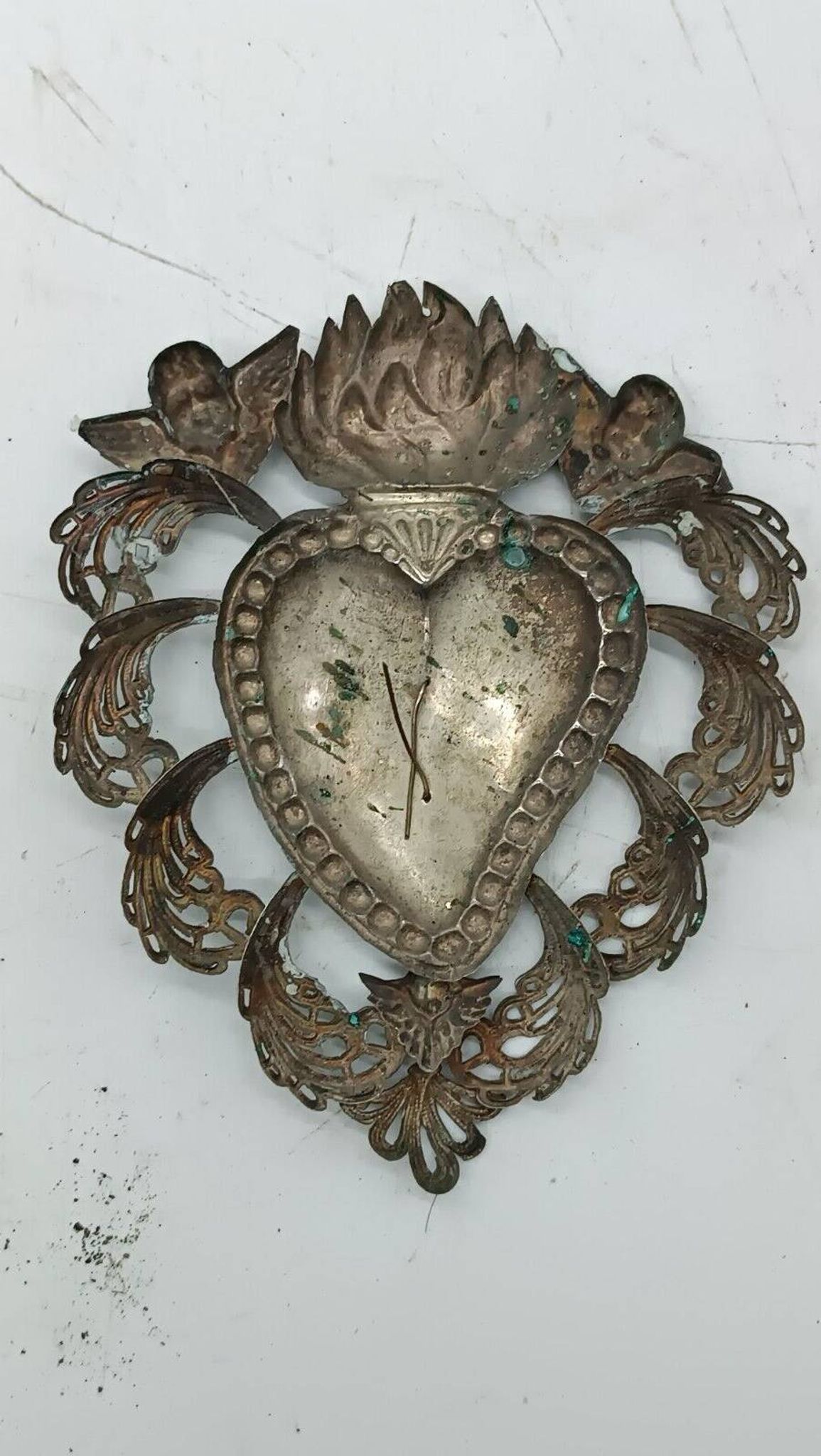 Grand ex voto coeur argent 15 cm antique italien grace reçu