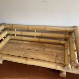 Set Sofa and 2 armchairs in large bamboo with cushions