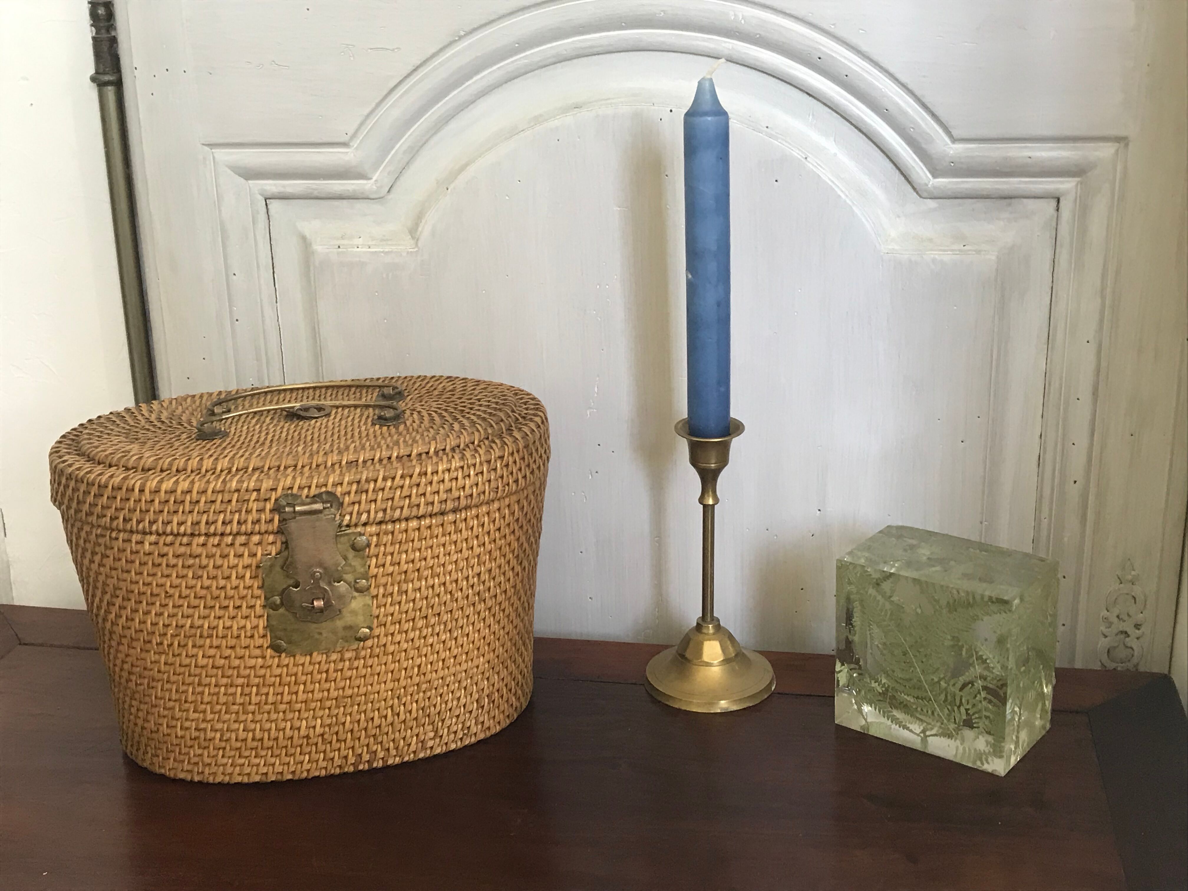 Chinese wicker and brass basket