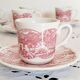 Service à café   en faience rouge , vintage , Swiss Landscape , Italie