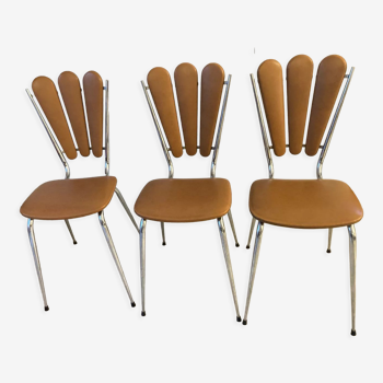 Ensemble  de 3 chaises pétales Skaï marron