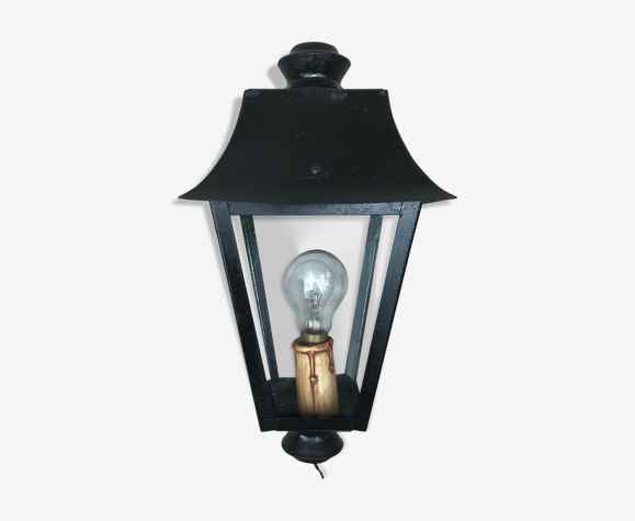 Old Lantern Metal Black Floor Lamp 70s Vintage Glass Plates Selency