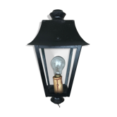 Lampadaire ancien lanterne métal noir + plaques verre années 70 vintage