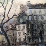 Watercolor on paper: rue des bernardins paris signed rouxel 1944, frame, quai tournelle seine 75
