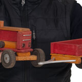 Tracteur et remorque jouet en bois Dejou vers 1960