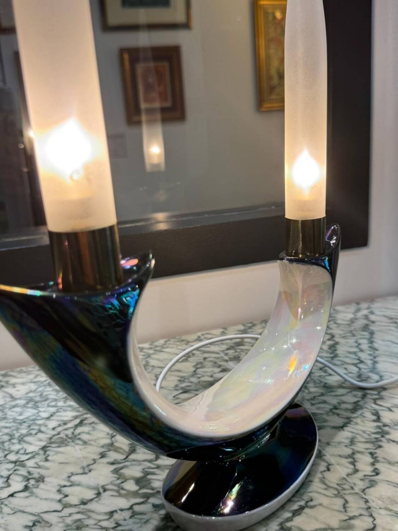 Pair of Verceram electric candlesticks – Space Age design – ceramic