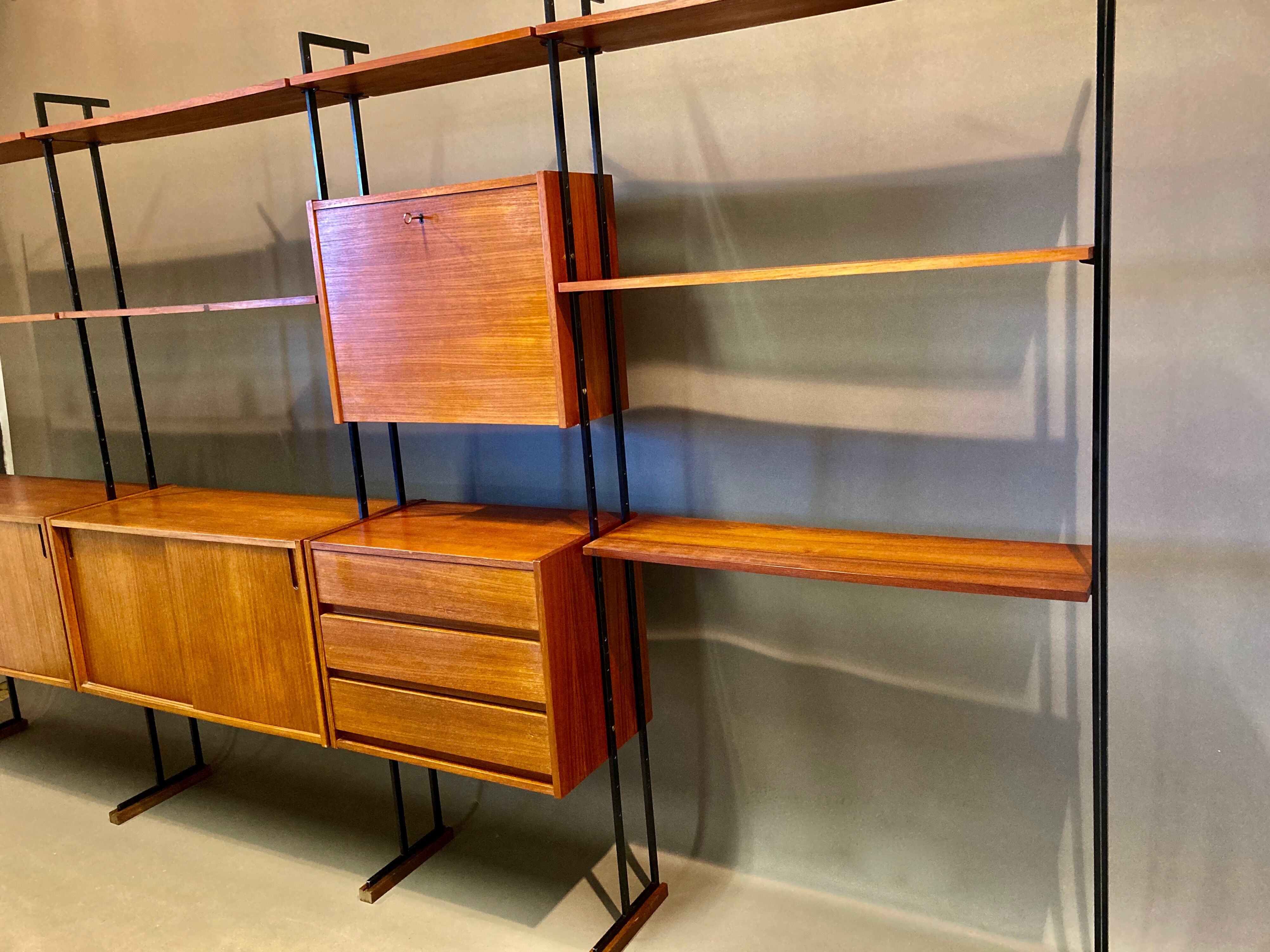 Flexible shelf teak and metal design scandinavian 1950