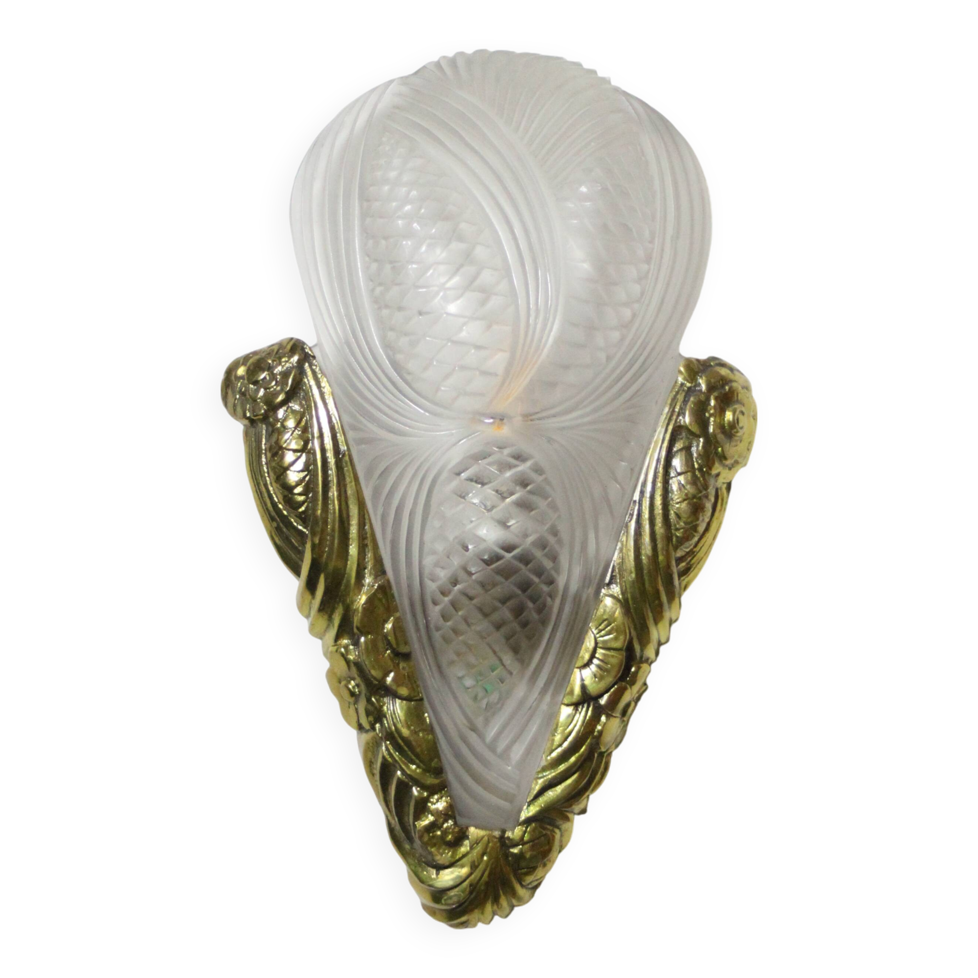 Art deco glass and brass wall sconce