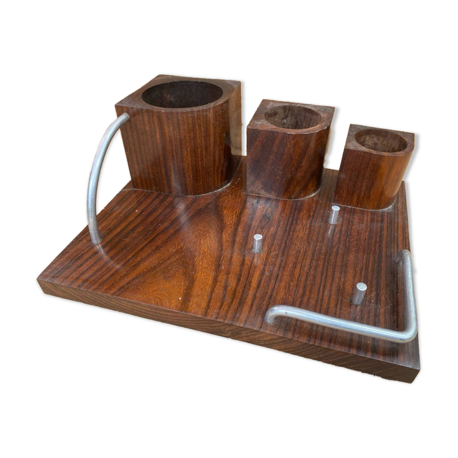 Old Smoking Kit Storage In Wood & Aluminum Vintage #B089