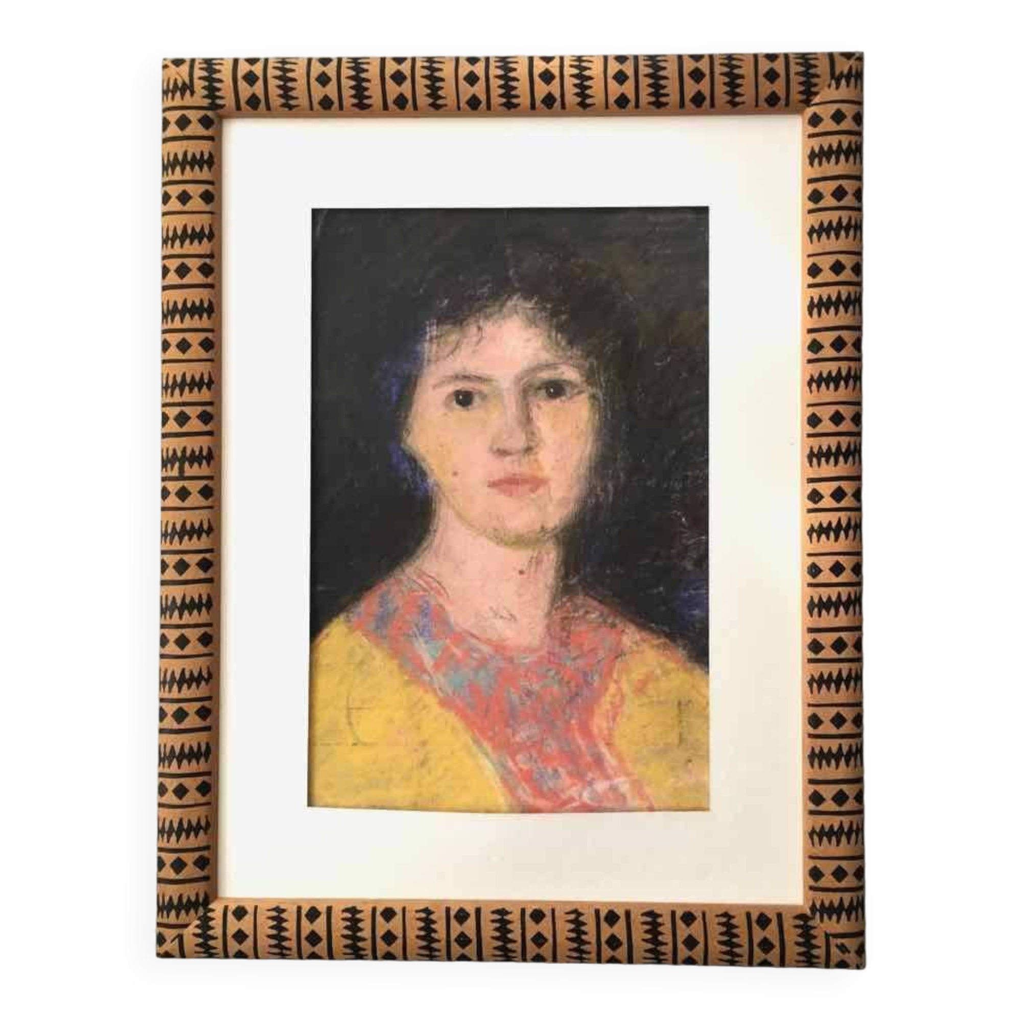 Old pastel portrait of young woman from the 1930s