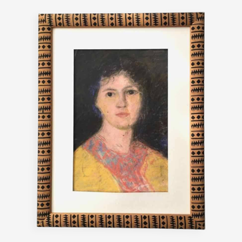 Old pastel portrait of young woman from the 1930s