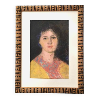 Old pastel portrait of young woman from the 1930s