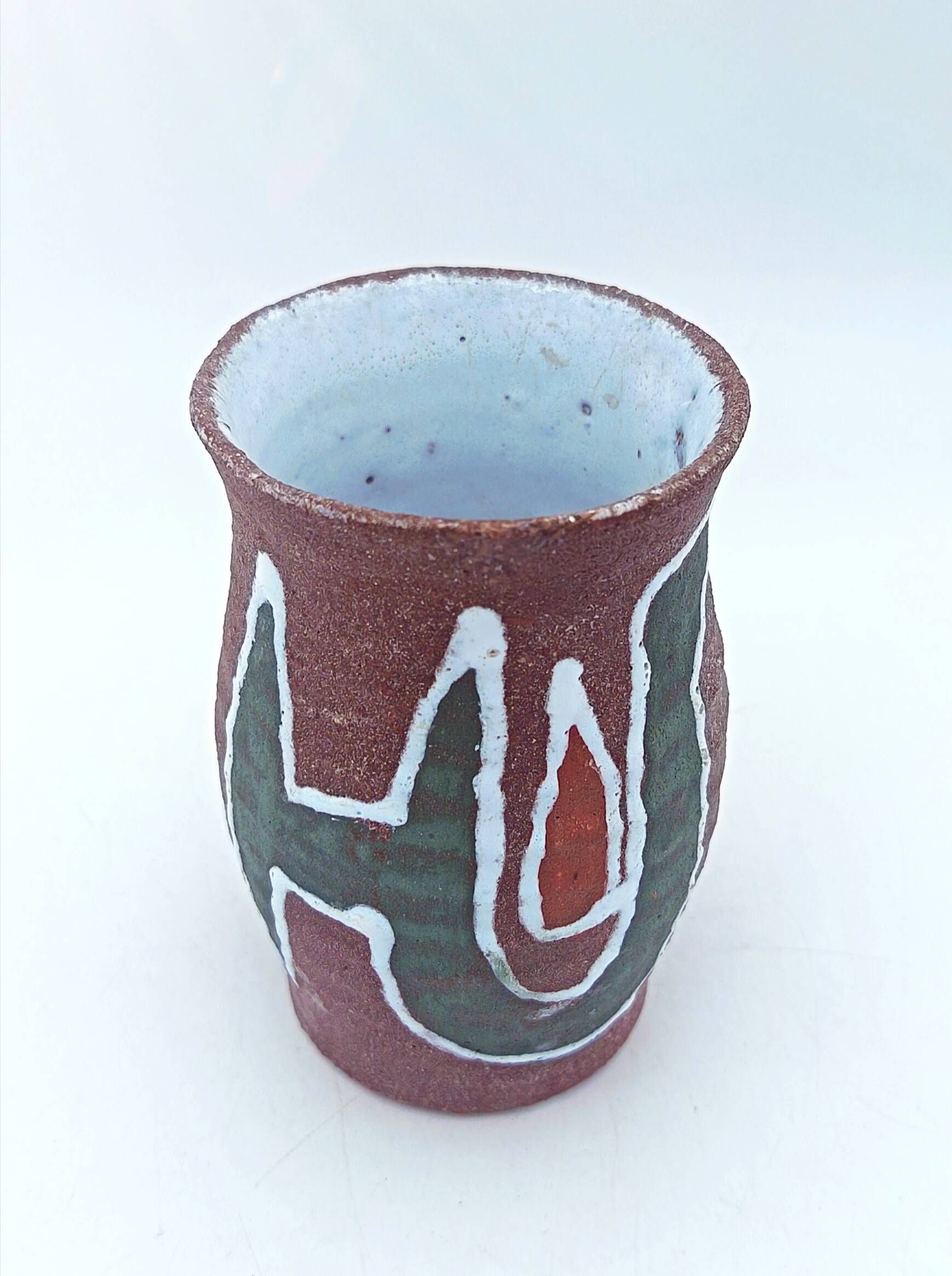 Small Accolay vase in ceramic with polychrome abstract decoration – 1950s/60s