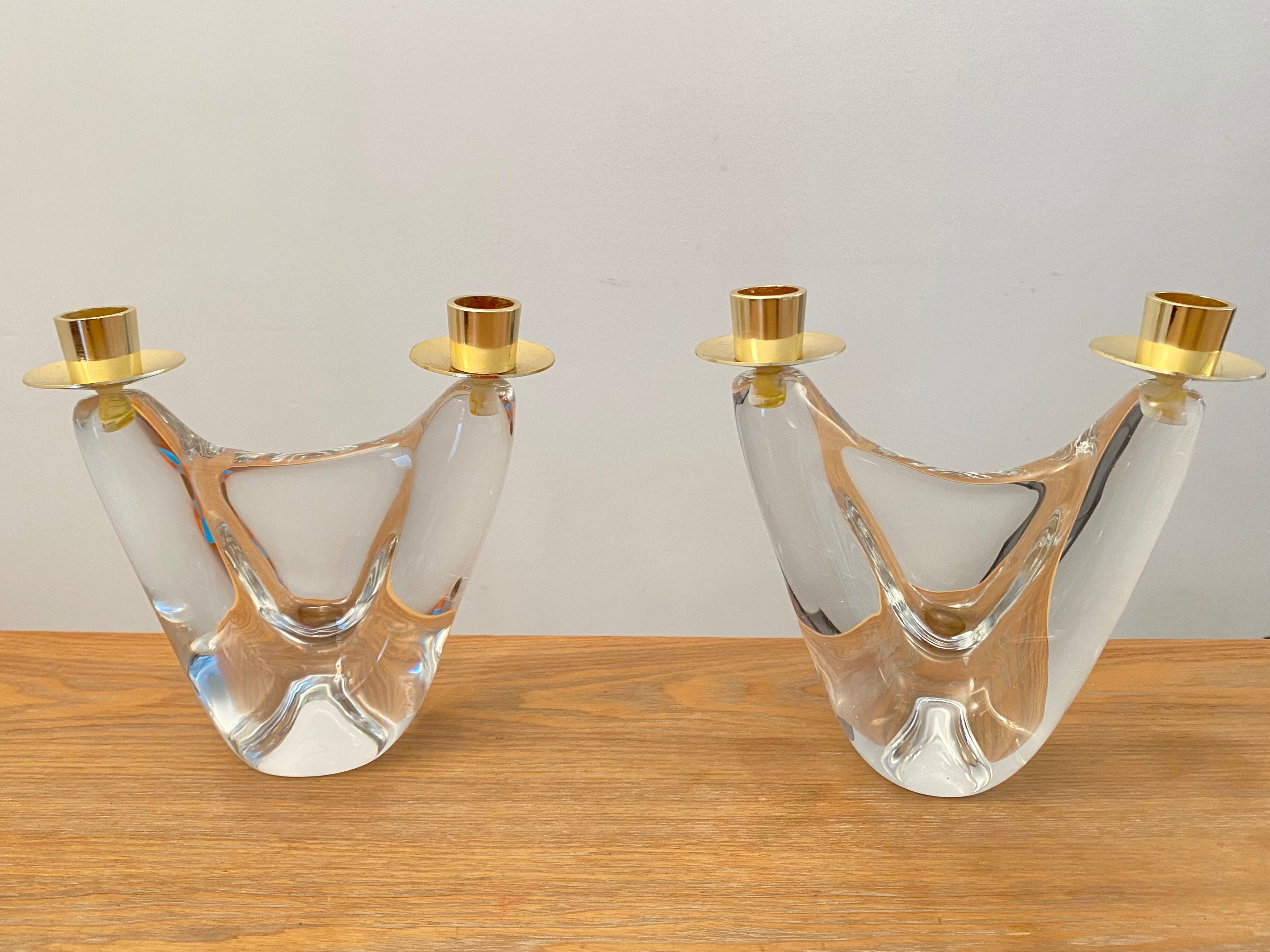 Pair of candlestick crystal Schneider France vintage 60s tbe