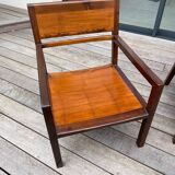 Rectangular dining table set and its suite of 6 armchairs in exotic wood and bamboo.