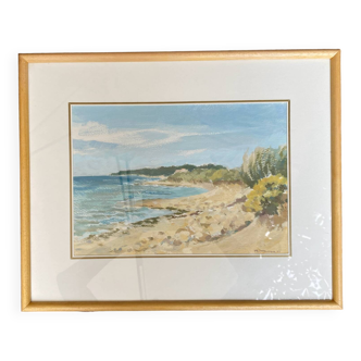 Landscape Shoreline Gouache Framed