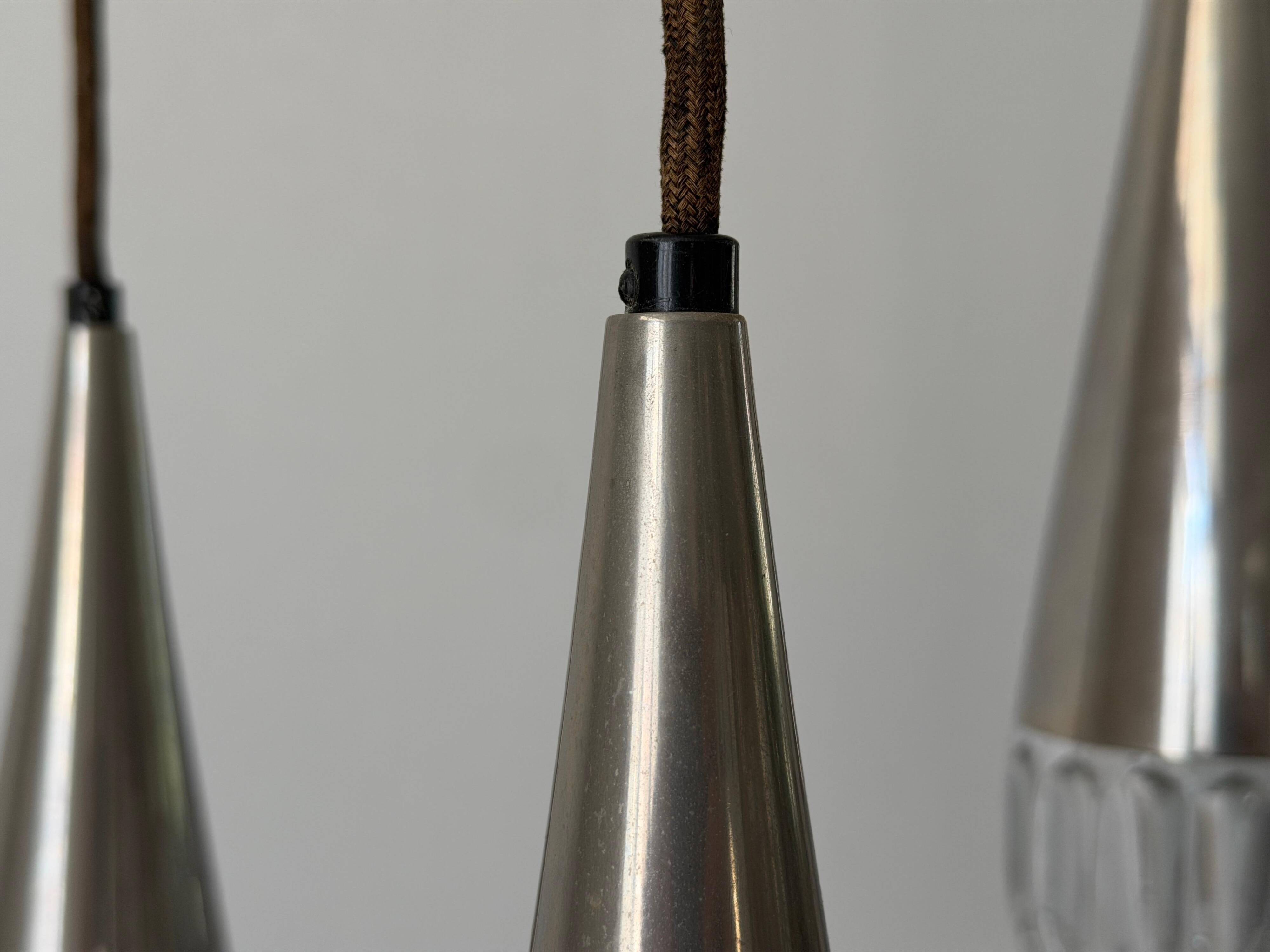 Suspended cascade lamp with 3 glass crystal shades and chrome, 1960s, Germany