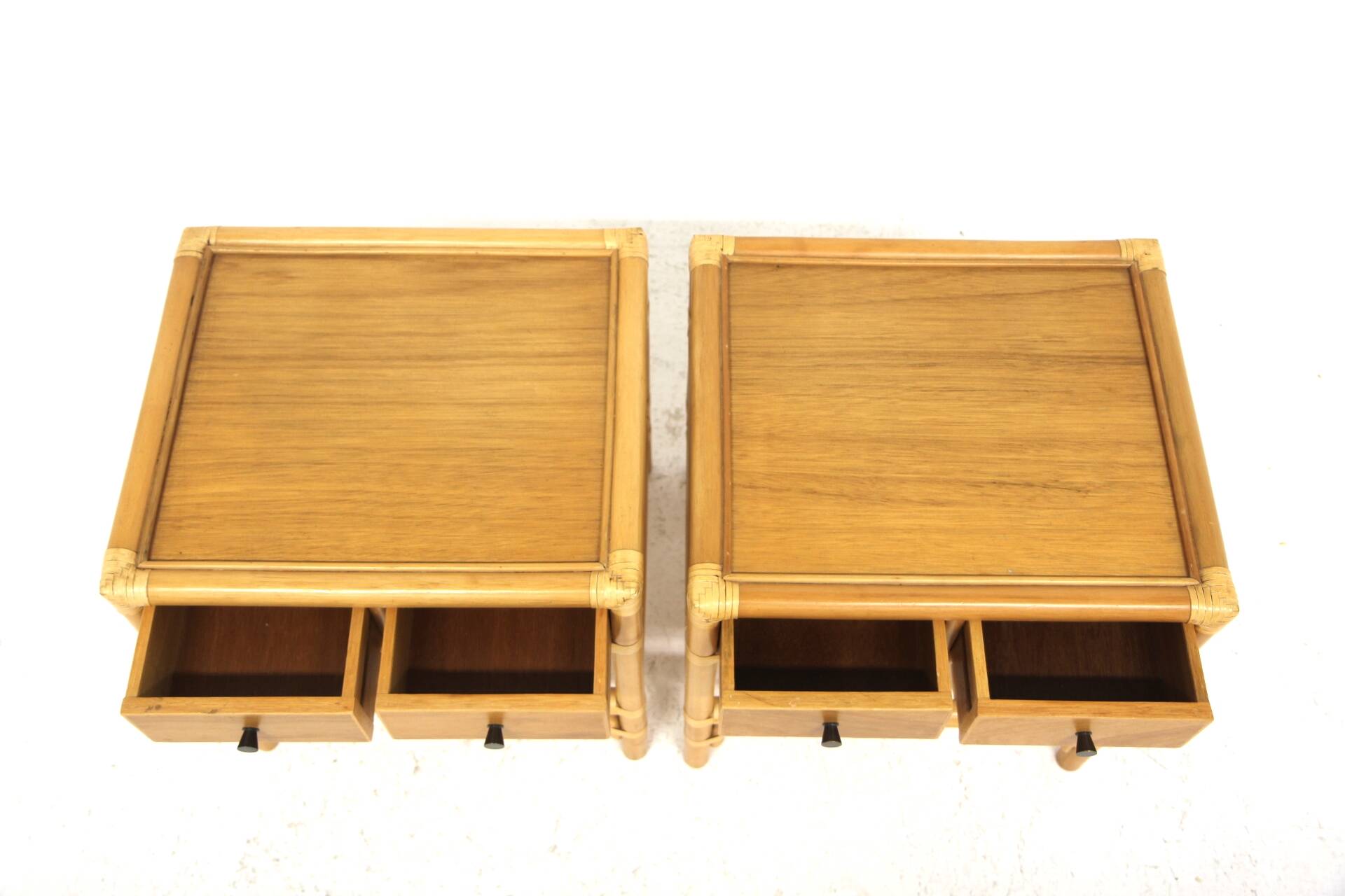 Set of 2 rattan bedside tables, Dux, Sweden, 1960
