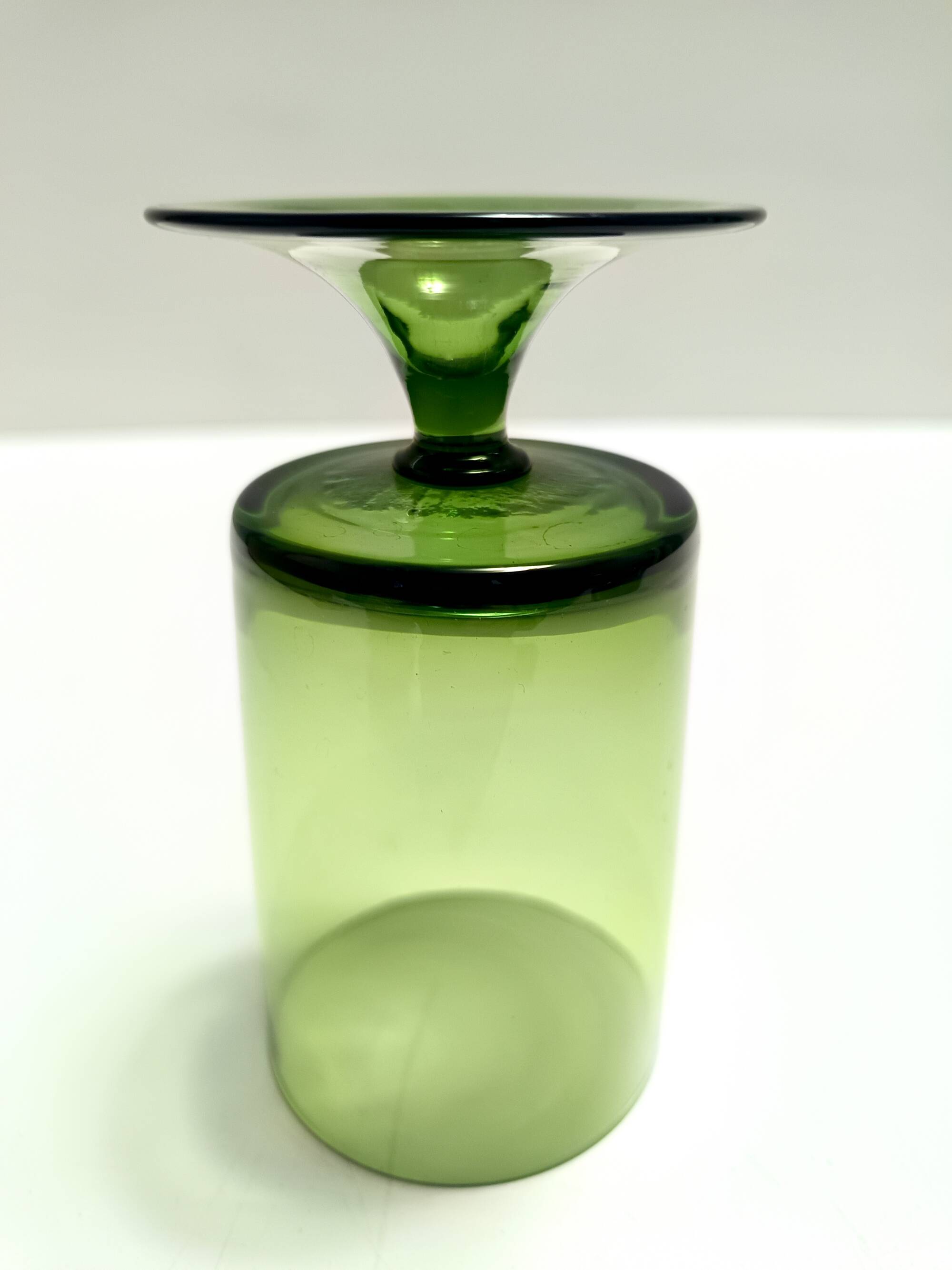 Set of Nine Green Hand-Blown Glass Drinking Glasses, Empoli, Italy