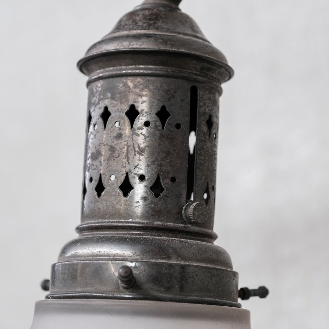 French conical glass and brass antique pendant light