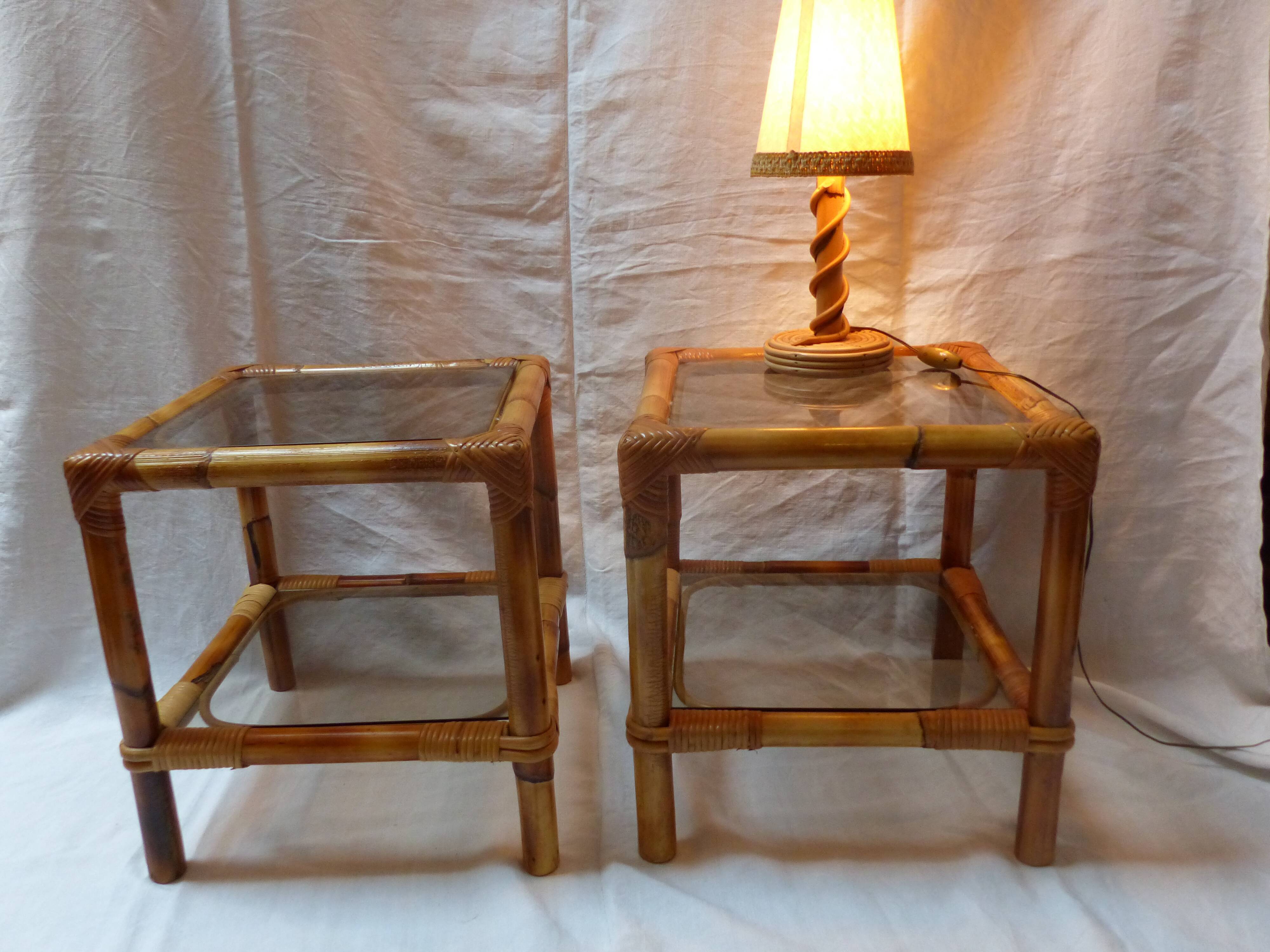 Pair of nightstands in rattan