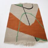 Geometric Kilim Rug with Small Box Design in the Style of Antonin Kybal, 1950s
