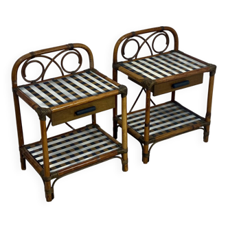 Pair of vintage 70s checkerboard bedside tables: Ref cindy
