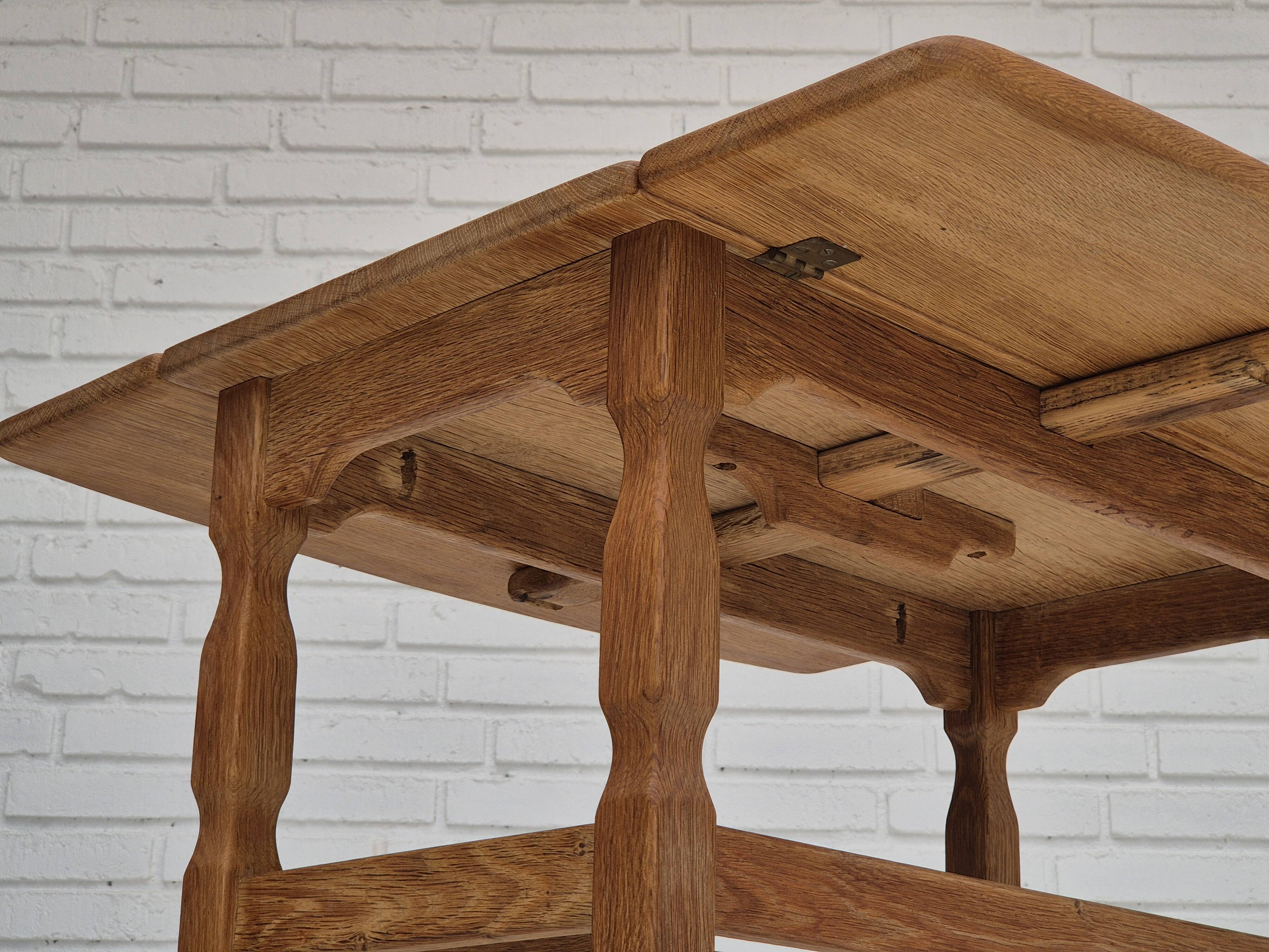 1970s, Danish design by Henning Kjærnulf for EG Kvalitetsmøbel, foldable sofa table, oak.