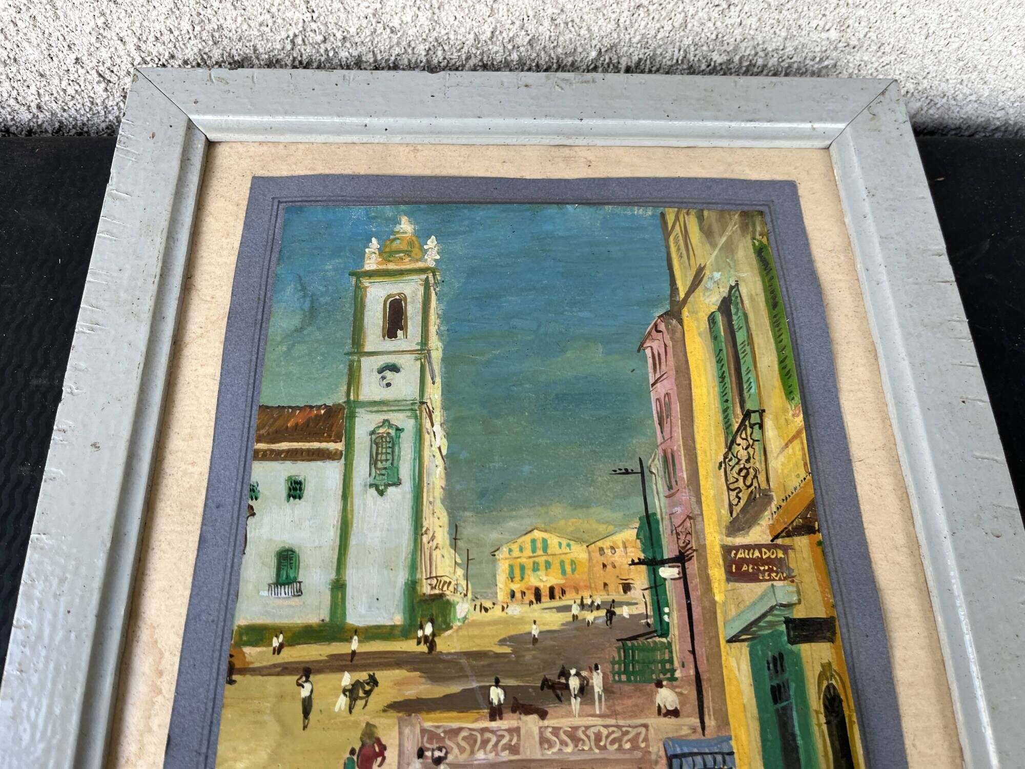 Tableau by Pierre Lagache, street scene in Bahia, Brazil, 1955, signed, framed.