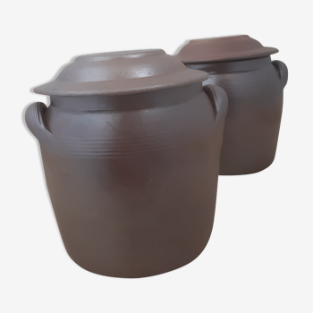 Lot de 3 pots de conservation en gres emaillé