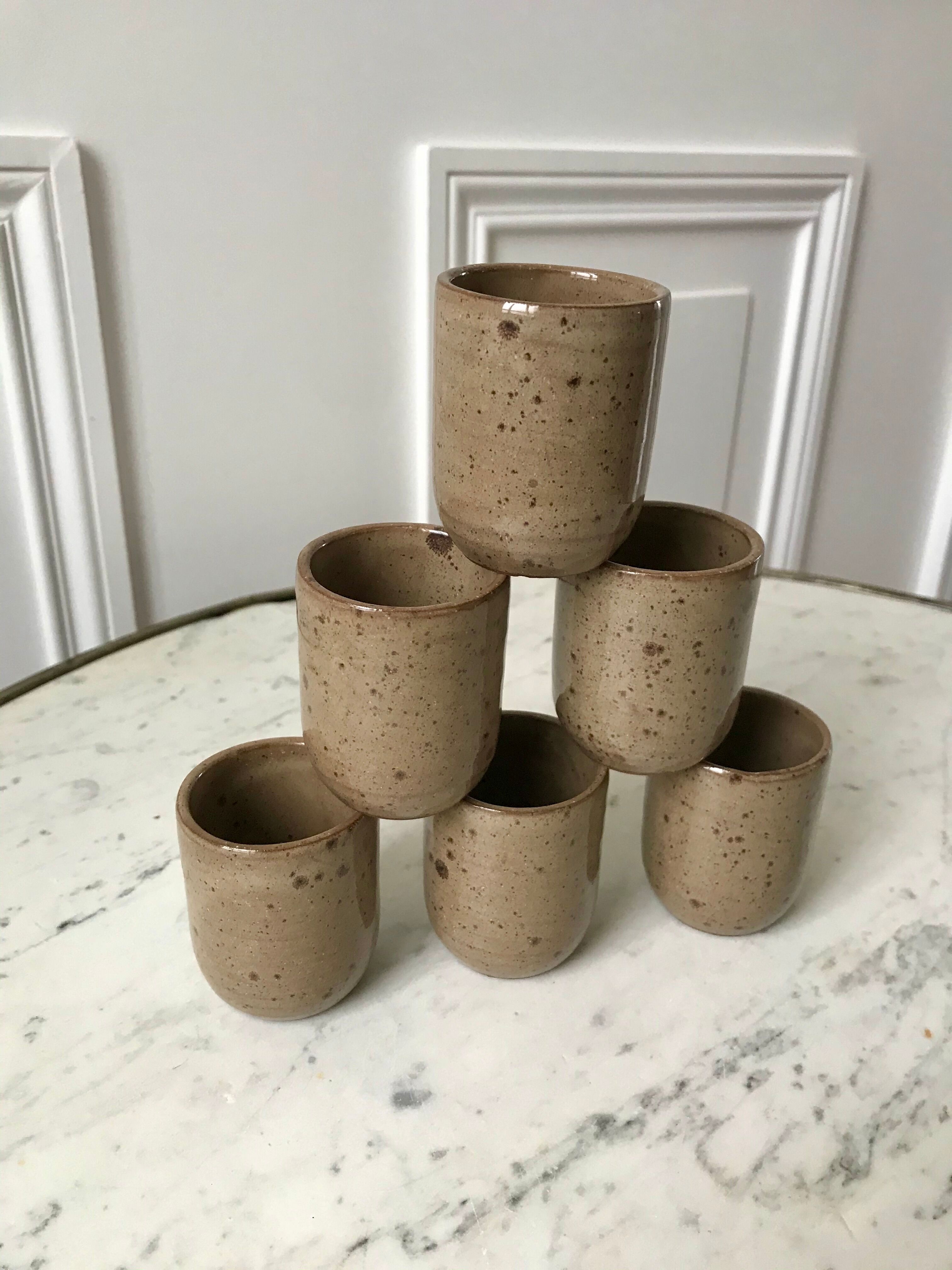 Set of 6 espresso cups in glazed stoneware 70s