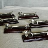 Service de 6 porte-couteaux métal argenté vintage 1960 en forme de chiens