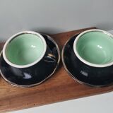 Set of 4 vintage bar cups and saucers black green and gold ets leveille mabit paris