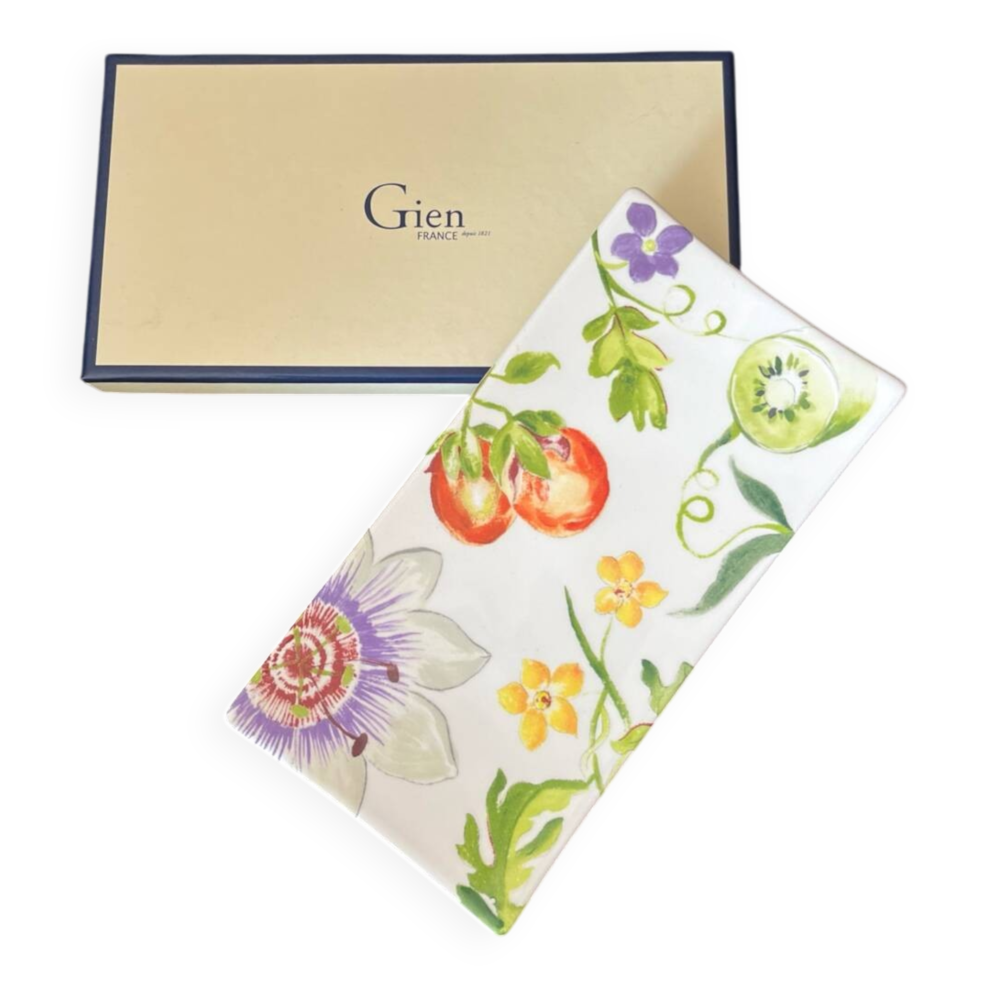 Gien Earthenware Empty Pocket Cup with Passion Flower Decor in New Box