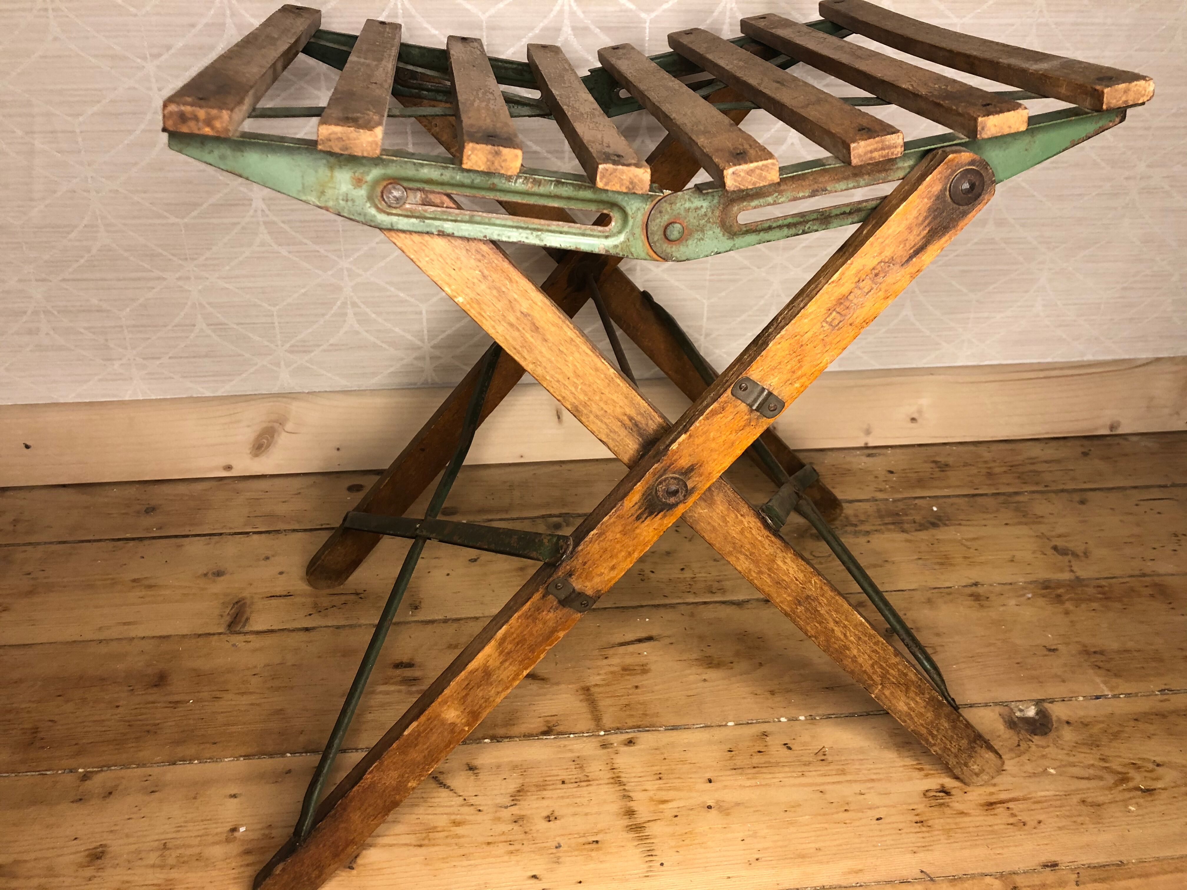 Wooden and iron slatting stool