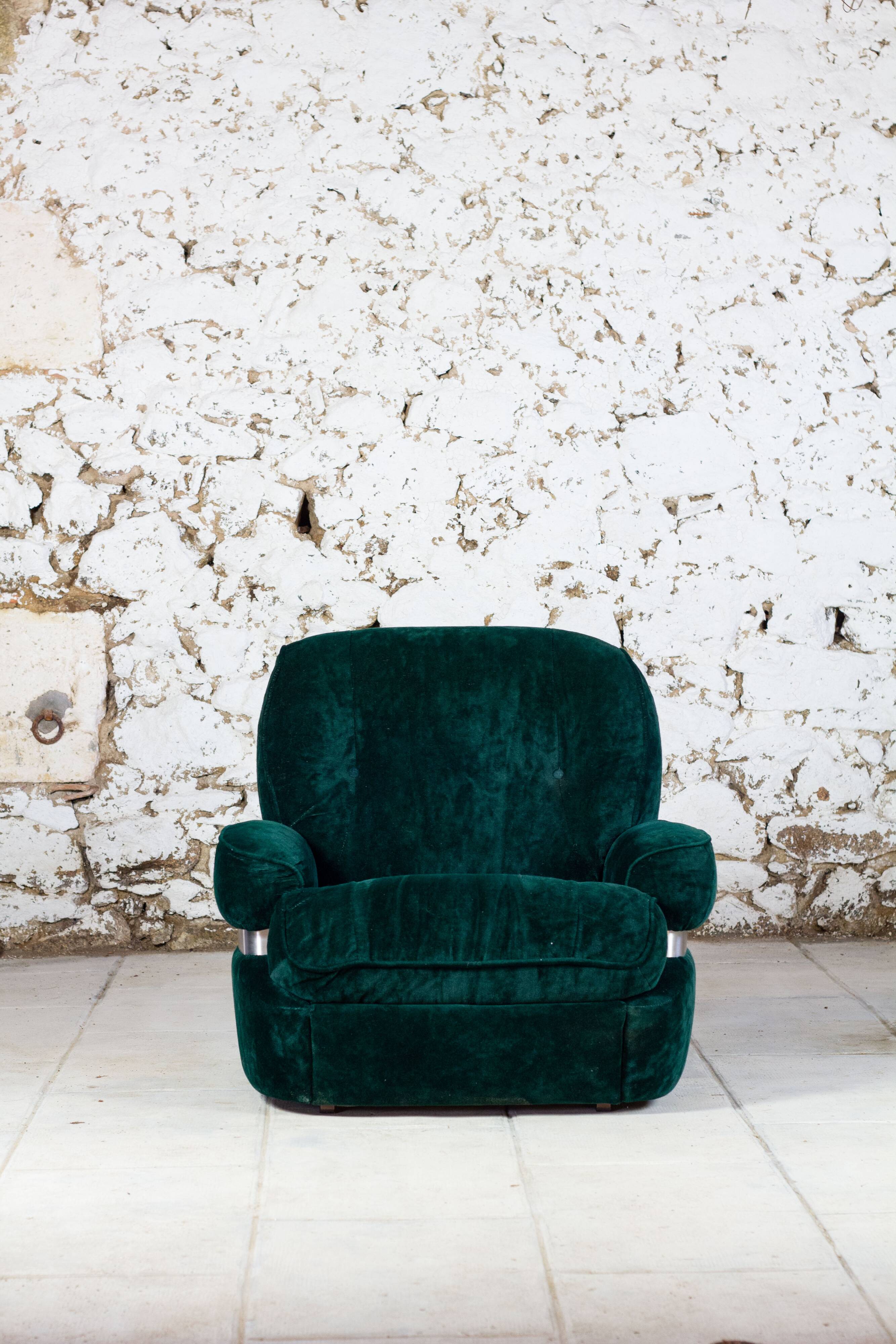 Green velvet armchair "spage age" by Beka, 1970