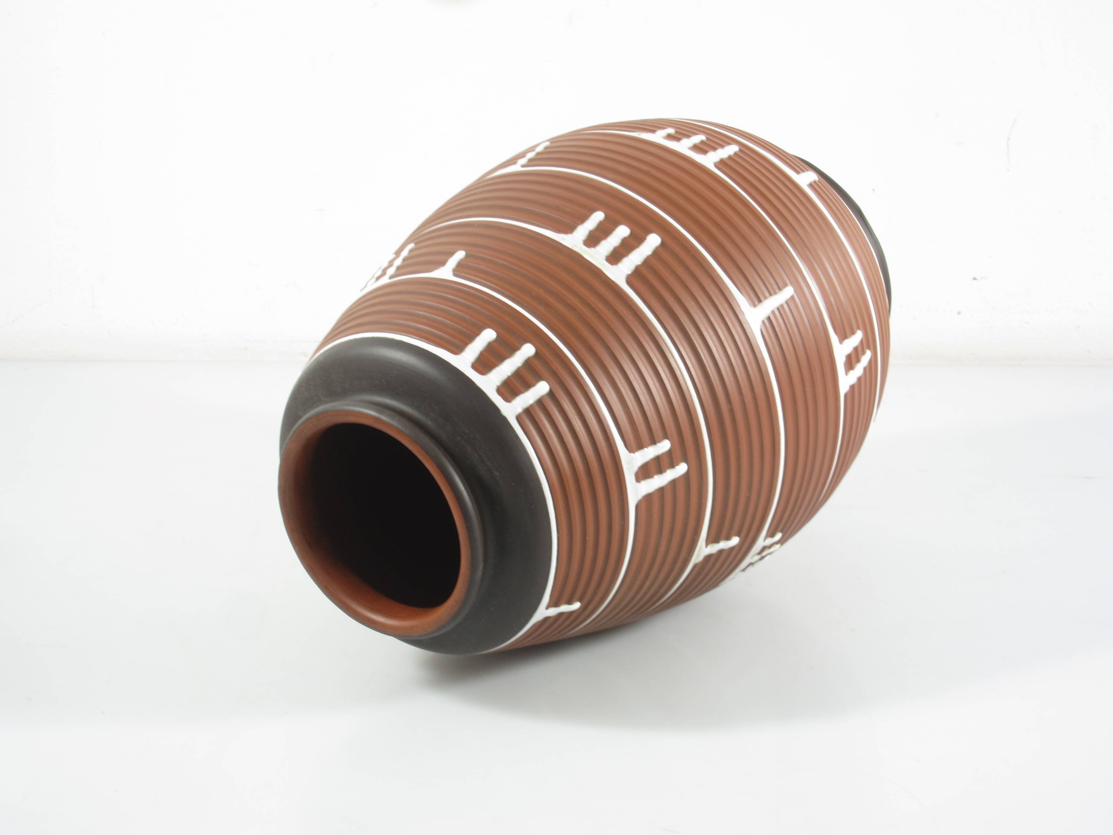 1950s Ceramic Vase with Brown & Black Drip Glaze