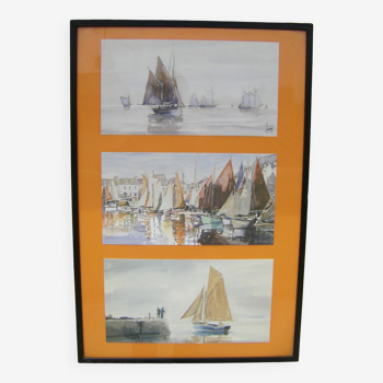 Decorative frames with three marine scenes