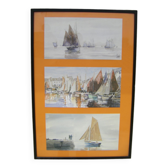 Decorative frames with three marine scenes