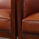 Majestic, luxurious set of 4 cognac-colored cowhide leather Art Deco design armchairs