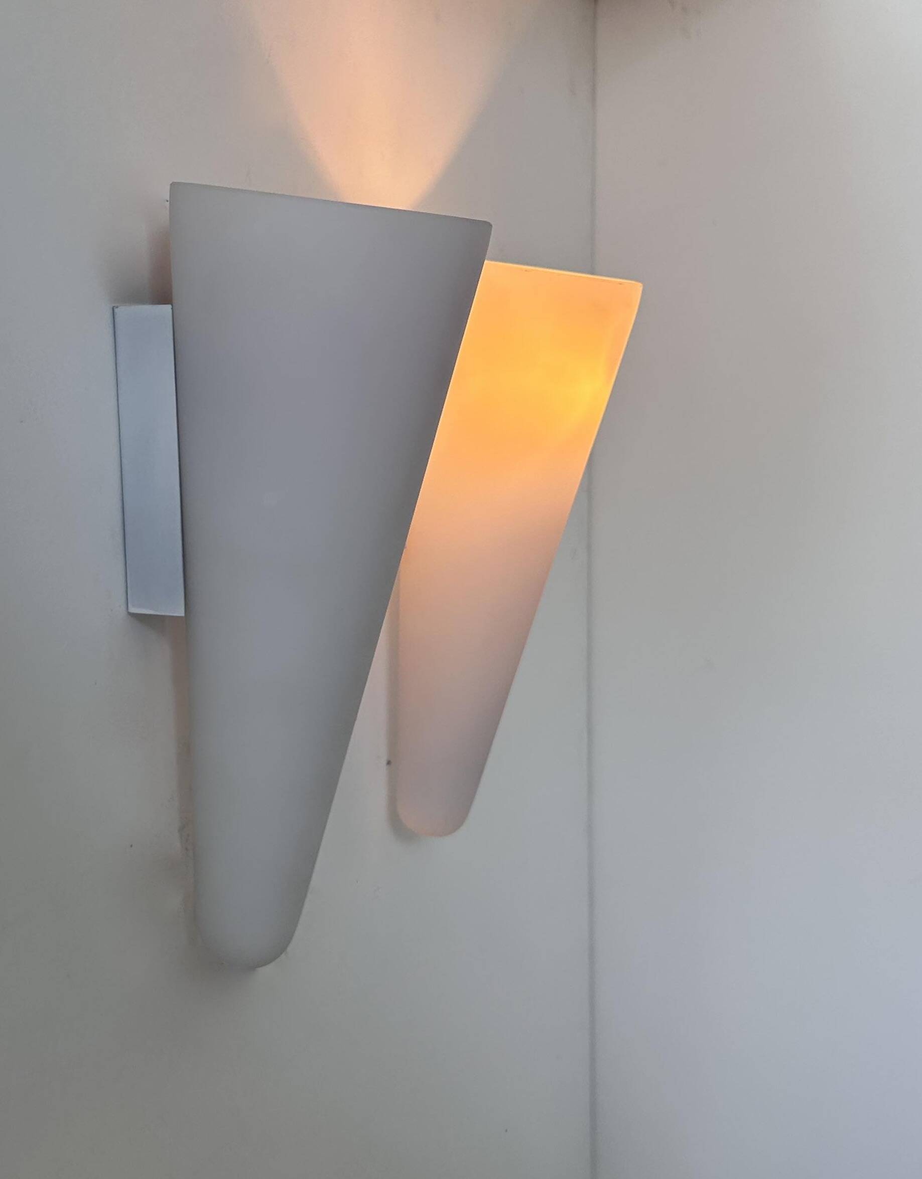 Pair of vintage wall lights, opaline sandblasted glass, France 1970